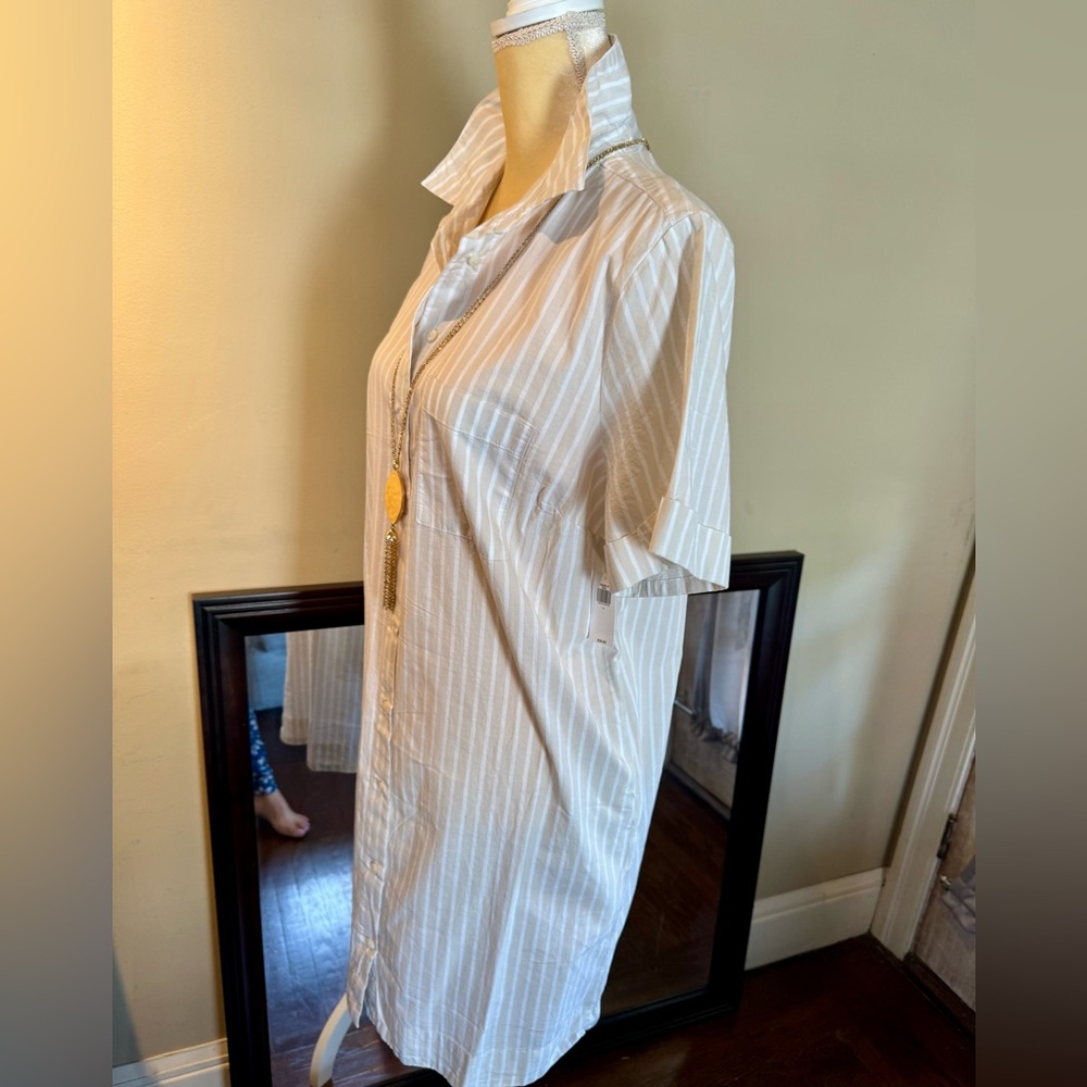 Striped White Shirt Dress - Picture 3 of 15